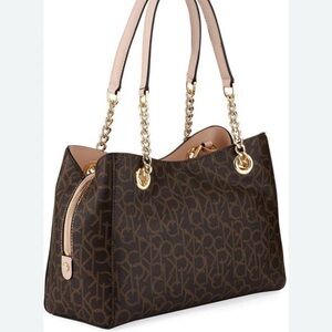 Calvin Klein Women’s Marie Monogram Signature Gold Chain Satchel NWOT